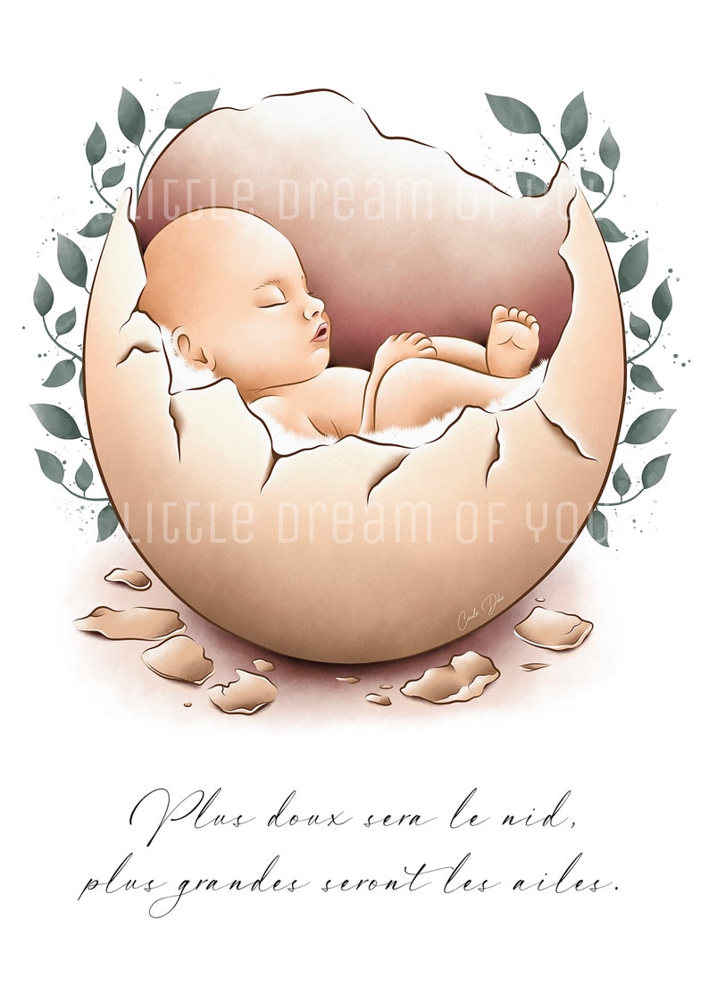 Illustration Bébé Oeuf Téléchargement numérique Line art Aquarelle IMPRESSION A4 Naissance Maternité Maman Cadeaux Decoration image 2