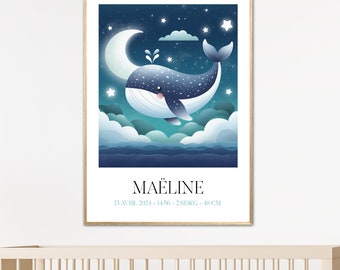 Illustration BALEINE Chambre bébé | Téléchargement numérique IMPRESSION A4 | Bebe Naissance Maternite |Nurserie | Lune | Tableau enfant