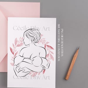Breastfeeding Madonna | Decorative Poster | Mom & Baby | PNG | Line Art | Line Drawing | Baby Art Illustration