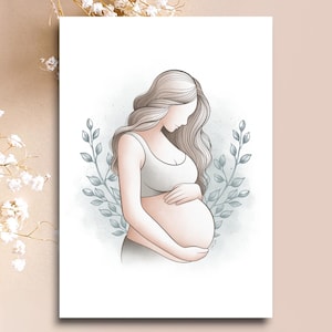 Pregnant Woman Watercolor Maternity | PNG Digital Download | Flowers | Pregnant MUM