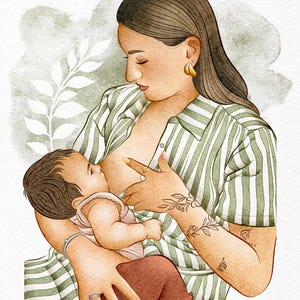 PORTRET Borstvoeding Aquarel Effect | Baby - Moeder - Digitale Download - Cadeaus | Hoge Definitie PNG
