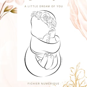 Ilustración Flores Bebé - Arte lineal- Descargar e Imprimir- Para imprimir- Dibujo lineal- Decoración de pared- Marco- Bebé Floral- Png SVG Cricut