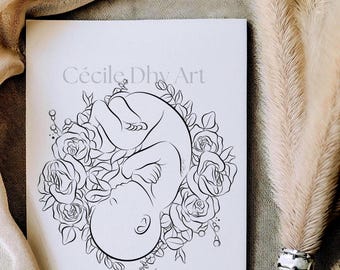 Baby Line Art Illustration | Fetus in utero | Transparent PNG | Baby Gift Maternity Mom Baby Art