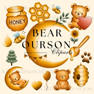 Cliparts Ourson PNG Transparent – Fichiers Digitaux Haute Qualité – Illustrations Oursons Mignons pour Scrapbooking, Sublimation, Papeterie