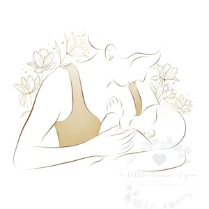 Breastfeeding - Mom Baby - Digital Download - Line art - Minimalist Drawing - Transparent PNG - JPG - Breastfeeding mum Illustration