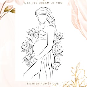 Pregnant Woman Line Art | Line Drawing | Maternity | PNG SVG Cricut Digital Download | Flowers | Pregnant MUM
