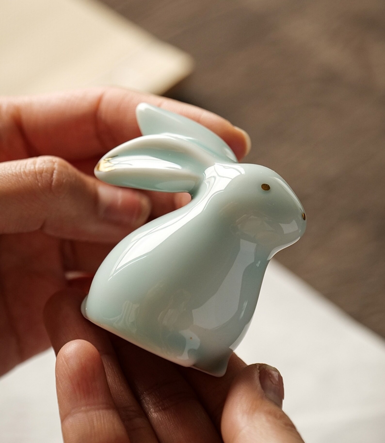 Ceramic Rabbit Figurine Handmade Rabbit Ceramic Bunny Sculpture Blue