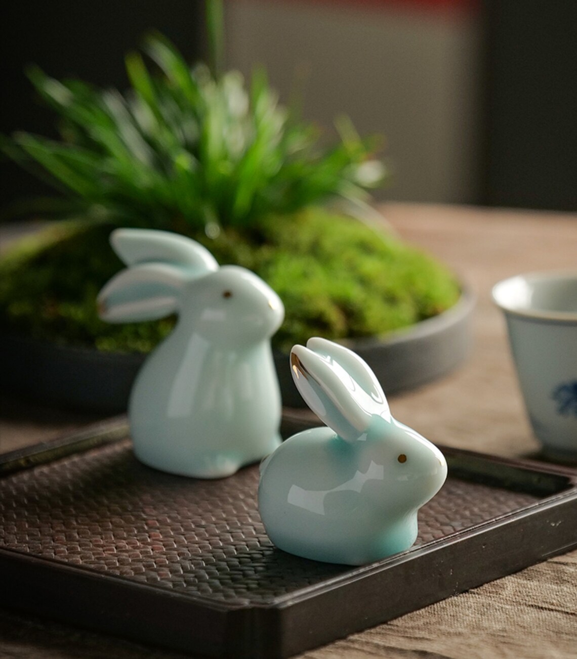 Ceramic Rabbit Figurine Handmade Rabbit Ceramic Bunny Sculpture Blue