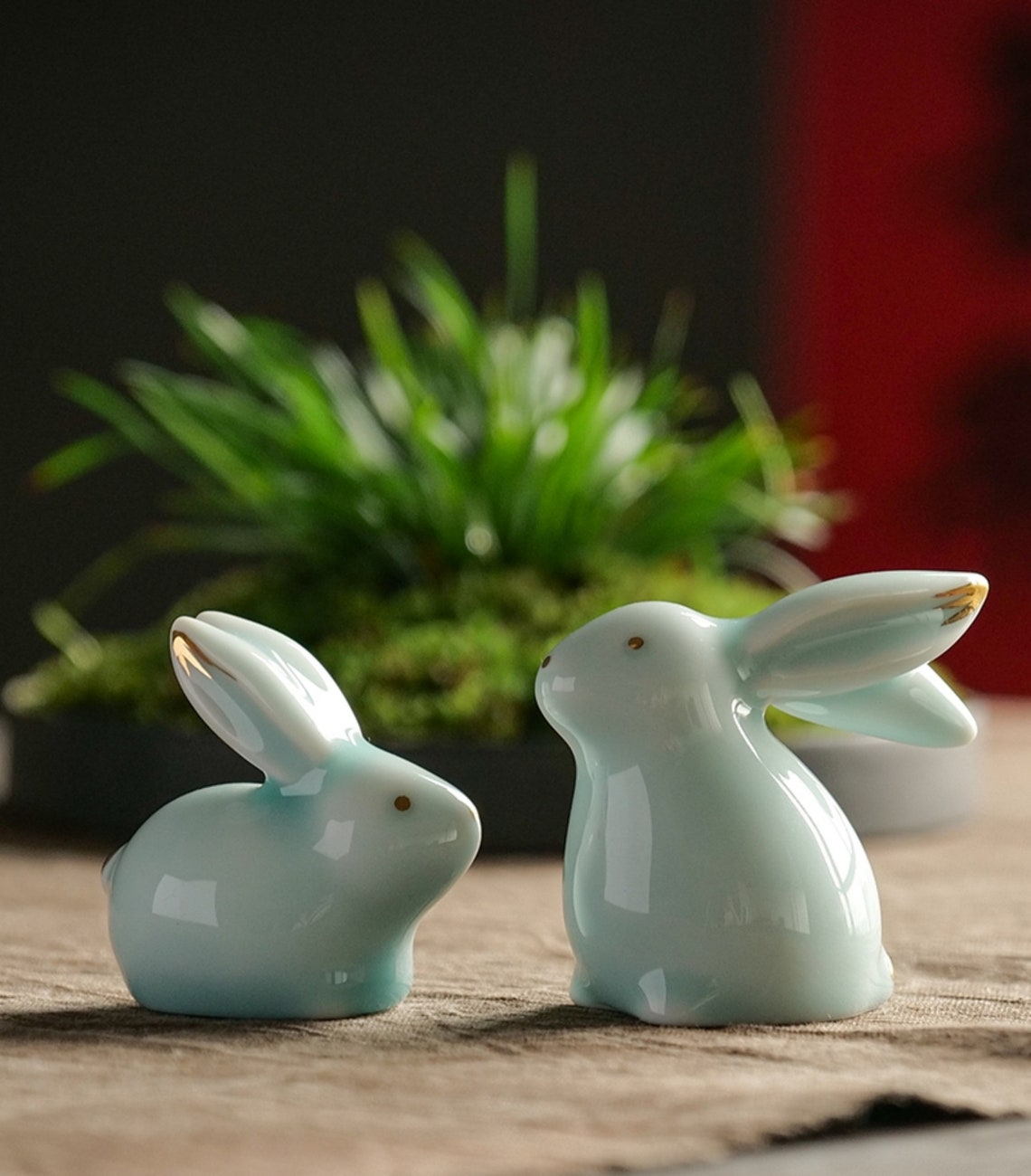 Ceramic Rabbit Figurine Handmade Rabbit Ceramic Bunny Sculpture Blue
