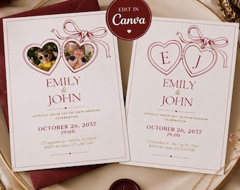 Photo Wedding Invitation | Editable Canva Template | Personalized Wedding Invite | Heart Locket Invitation | Instant Download