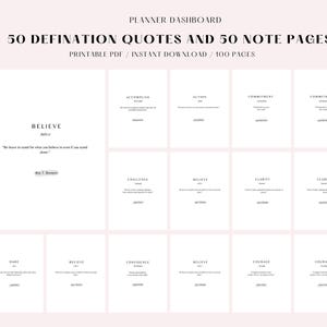 Paneles imprimibles con 50 frases de definición (PDF de descarga instantánea), panel de citas para planificadores motivacionales, panel minimalista imprimible