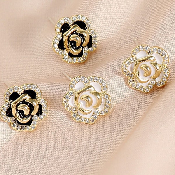 Rosary Flower Vintage Stud Earring| 14K Gold plated| Blossom Stud Earrings| Classic Gardenia Earrings|925 Silver