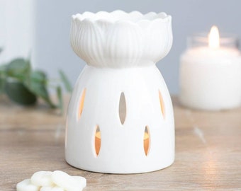 Lotus Flower perfume burner in white ceramic