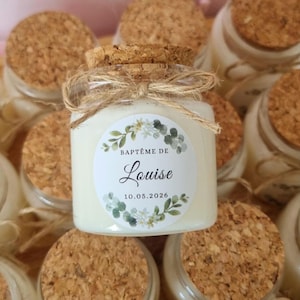 Mini bougie personnalisée Baptême Anniversaire garçon modèle liège 50ml