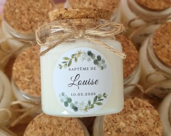 Mini bougie personnalisée Baptême Anniversaire garçon modèle liège 50ml