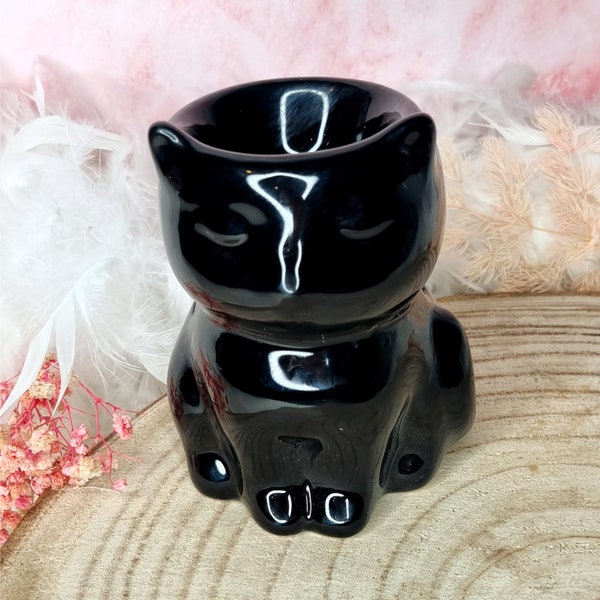 Black cat perfume burner in black ceramic