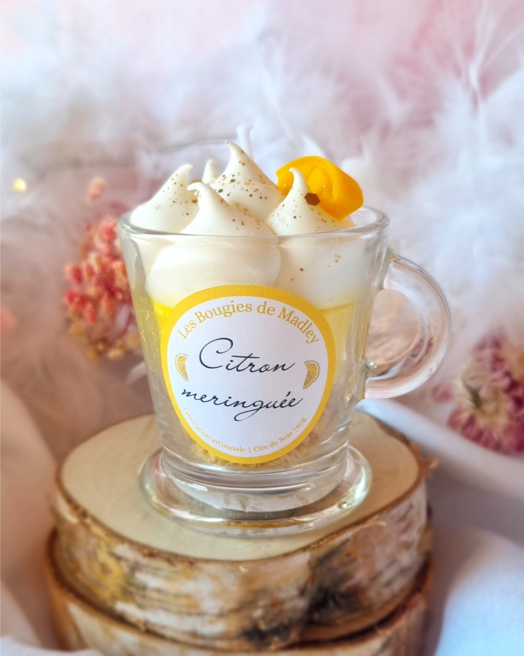 Bougie Gourmande Citron Meringué 180g - Cire De Soja, Mèche Coton, Fabriquée En France