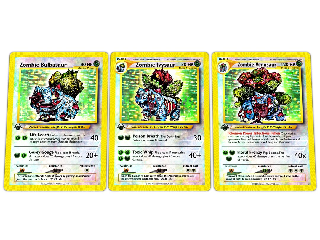 Zombie Venusaur Ivysaur & Bulbasaur Custom Full Holo Trading Etsy