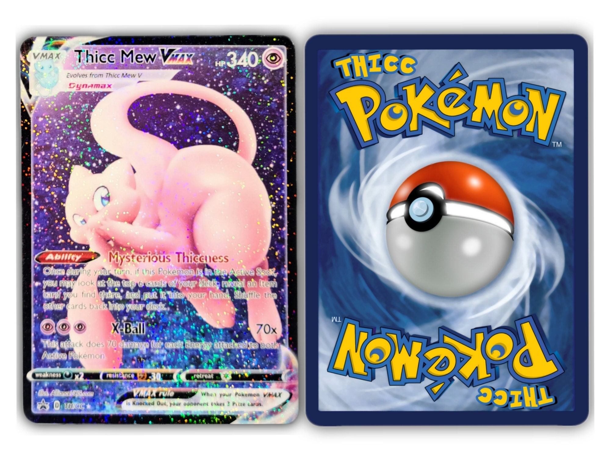 Thicc Mew VMAX Full Art Holo Custom Trading Card 