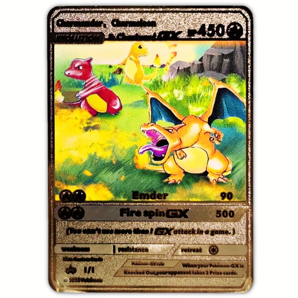 Charmander, Charmeleon & Charizard GX Full Art Gold Metal Card