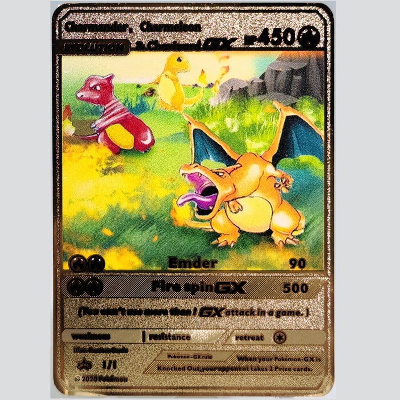 Charmander Charmeleon & Charizard GX Full Art Gold Metall - Etsy.de