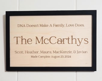 Adoption Gift Family Name Sign | Love Makes A Family | Last Name Sign | Gotcha Day Gift | Adoption Sign | Wooden Name Sign