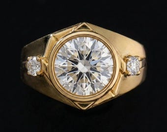 Moissaniet 18 kt vergulde dikke trouwring voor hem, 925 zilveren ronde diamanten verlovingsring