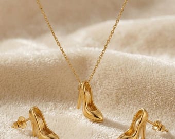 18k Gold plated women's shoes shape earrings jewelry sets , Sterling Silver heels design studs for her