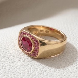 Bezel set Ruby 18k gold vermeil Silver Band for dad, husband ,pave gemstone thick ring for him her