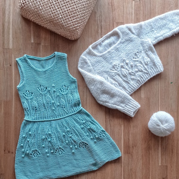 Knitting pattern (Eng) niña/ Patrón de punto niña (Esp).  Lore top, sweater, vestido/dress.   Mini&Me Collection