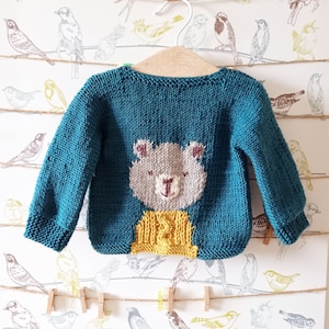 Teddy Bear Baby Sweater Knitting Pattern: Newborn to 24 Months