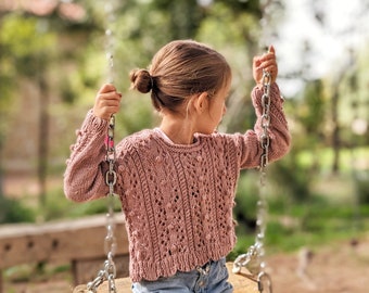 Knitting Pattern (Eng) / Patrón de punto (Esp) Zoe sweater & top kids/ niña.  Lacework pattern sizes 2-12 y. Patrón de calado tallas 2-12 a.