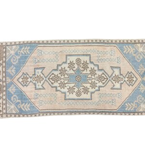 Vintage Bathroom Decor Turkish Tribal Handmade Oushak Mat Rug 1’8”x3’9”, Faded Small Turkish Rug, Bathroom Rug,Bath Mat,Doorway Rug