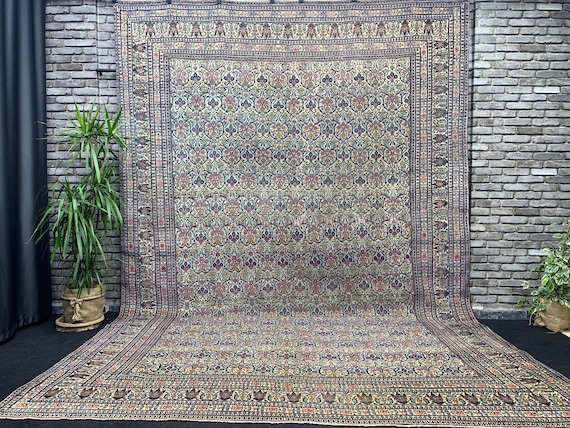 Antique Persian Rug 9x13 ft,Hand Knotted Oriental Persian Rug, Oversized Persian Rug, One Of A Kind Persian Rug, Extra Thin Persian Rug