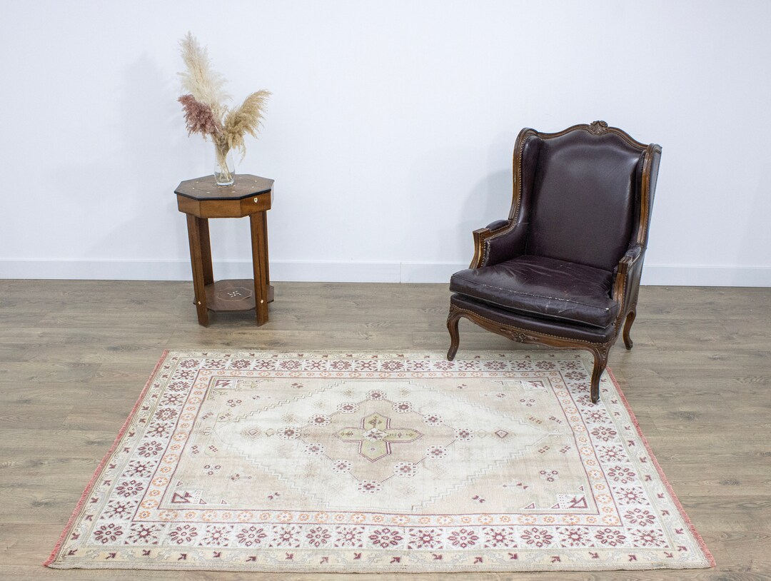 Modern Ginger Pattern Rug, Vintage Turkish Aegean Rug, Wool Hand ...
