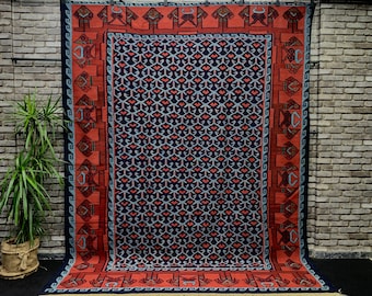 Unique Handmade Bohemian Turkish Kilim Rug 8'x10'2", Vintage Oversized Claret Navy Color Ethnic Kilim Rug, Mid Century Modern Kilim Rug