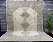 Vintage Handmade Large Persian Rug 9.7 x 12.8 ft, Low Pile Oriental Pattern Persian Rug, Oversized Floral Persian Rug