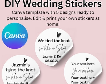 Personalise at home | Wedding sticker template | 5 designs | Digital Download | Canva template