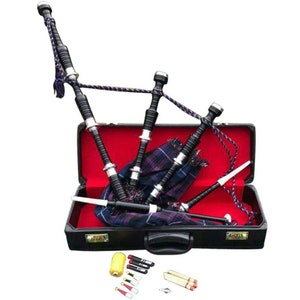 Dudelsack mit verschiedenen Tartans Dudelsack Silberhalterungen Great Highland Black and Natural Finish