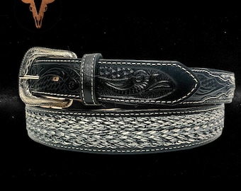 Braided Horsehair Belt With Carved Leather Buckle Keeper and  display picture 3