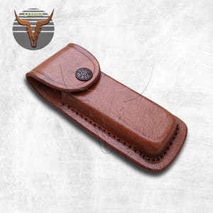 Brown Leather Sheath 4&quot; Folding Knife, Genuine Leather Belt Knife Case  , Gift for father ,Men , birthday, christmas, Vleather-108