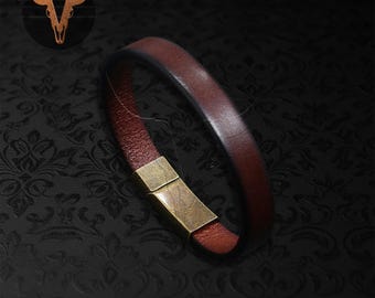 Vintage Brown Leather Bracelet, Genuine Leather Cowboy Wrist Bangle, Adjustable Men's Women's Cuff, Western Style Gift, Durable Jewelry V230