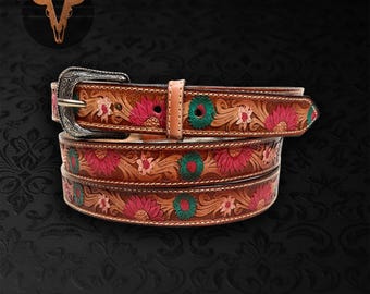Womens HAND TOOLED LEATHER Rhinestone Western Cowgirl Cowboy  display picture 2