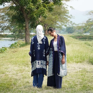 Indigo Shibori Kimono Outer – Handcrafted Viscose Fabric, Natural Dye, Ethnic Modern Style