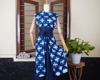 Cardigan Shibori Tiedye, Stylish Sleeveless Tunic with Kawung Pattern Indigo Dye, Perfect Gift Free Size by BOOLAO