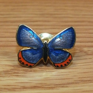 Vintage 1990 WES 90 Collectible Blue & Orange Butterfly Lapel Pin
