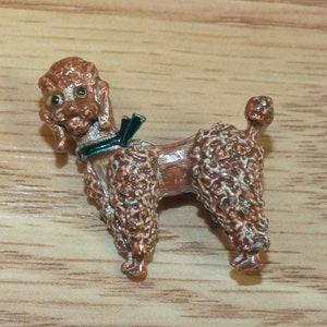 Vintage Metal Brown With Green Eyes Collectible Poodle Dog Pin / Hat Lapel
