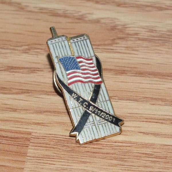 Vintage W.T.C. 9/11/2001 Collectible Black Ribbon Twin Towers Remember Pin