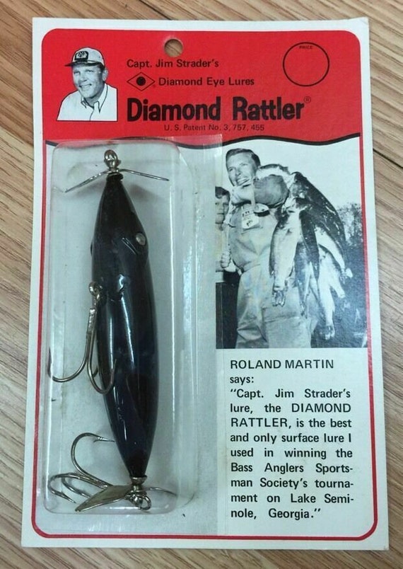 Vintage Diamond Rattler Jim Strader Fishing Lure 3 3/4 Inch Black