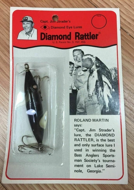 Vintage Diamond Rattler Jim Strader Fishing Lure 3 Inch Black NOS -   Canada